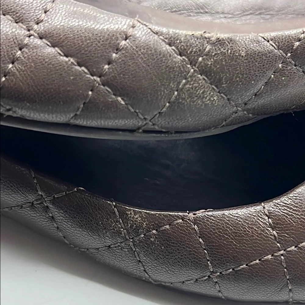 Tory Burch Sz 7 Benton Quilted Brown Gold Flats Minnie Ballerina Elegant Design